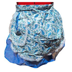 Vintage Reversible Chiffon Cotton Half Apron Blue Paisley Flowers MCM Hostess